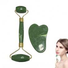 1 Set Rose Quarz Doppelkopf Massage Roller, Herz geformter Gesichts- & Augen-Massage Schaberoller Gua Sha Werkzeug Kombination