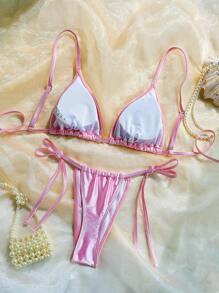 New European And American Style Gold Foil Handmade Butterfly Floral Bikini Swimwear For Women