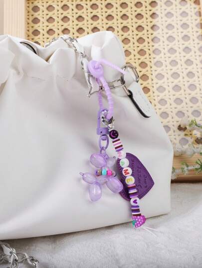 1 pieza Corazón de PU personalizado, Collar de perrito brillante en la oscuridad, Llavero de cuentas de silicona con letra colorida, Nombre personalizado, Dije de bolso personalizado, Regalo personalizado, Elegante otoño, Accesorios de vestir, Llaveros y accesorios personalizados