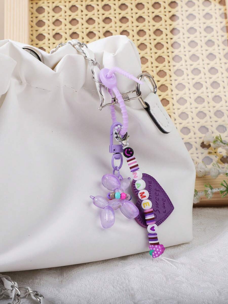 1 件定制 PU 心形、可爱夜光小狗项链、彩色硅胶串珠字母钥匙扣、定制名字、定制包包挂件、定制礼物、别致秋季、服饰配饰、定制钥匙扣和配饰 - 彩色 - 查看 1