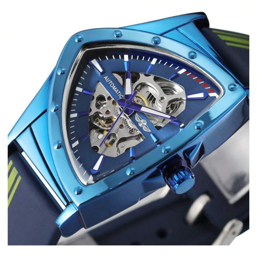 Business Watches Triangle Men Silicone Strap Skeleton Watch Wristwatch ...