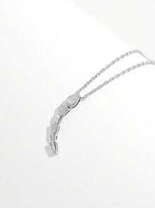 Vaerine 1 件优雅时尚个性化别致闪亮 925 纯银锆石几何蛇形可调节项链，适合女性派对、约会、度假、节日礼物 - 銀色 - 查看 1