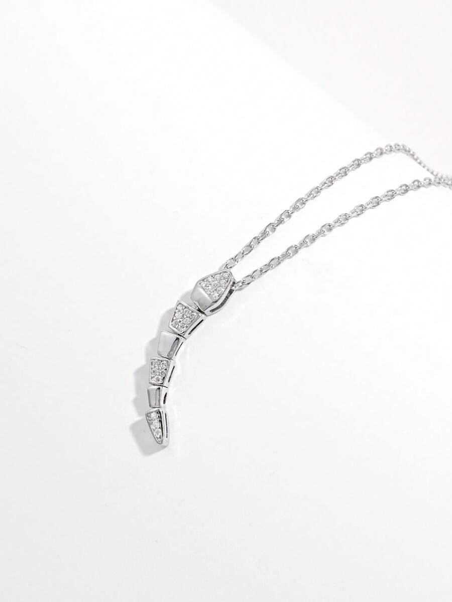 Vaerine 1 件优雅时尚个性化别致闪亮 925 纯银锆石几何蛇形可调节项链，适合女性派对、约会、度假、节日礼物 - 銀色 - 查看 1