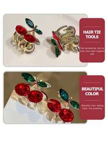 2 piezas Diseño de cereza roja de cristal, clips para el cabello mini lindos, pinzas para el cabello de aleación de zinc pequeñas, accesorios elegantes para el cabello, clips para el flequillo, regalos para fiestas y el Día de San Valentín