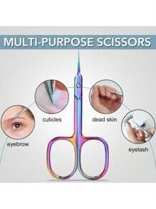 Professional Beauty Scissors, Suitable For Eyebrows, Eyelashes, Dry Skin, Titanium Color Cuticle Scissors, Curved Blades, Multifunctional Stainless Steel Small Scissors - Multicolor - View 3
