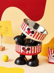 1pc Elevated Cartoon Cat Dog Pet Food Water Bowl With Spill Prevention, Raised Feeder