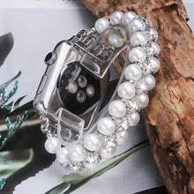 A Large White Pearl Rhinestone-Set Strap, A Shiny Smartwatch Decorative Strap, Made By Hand. Compatible With Apple Watch Strap 38/42/40/44/41/45/49mm Apple Watch Ultra Series 10-1 Series SE Series