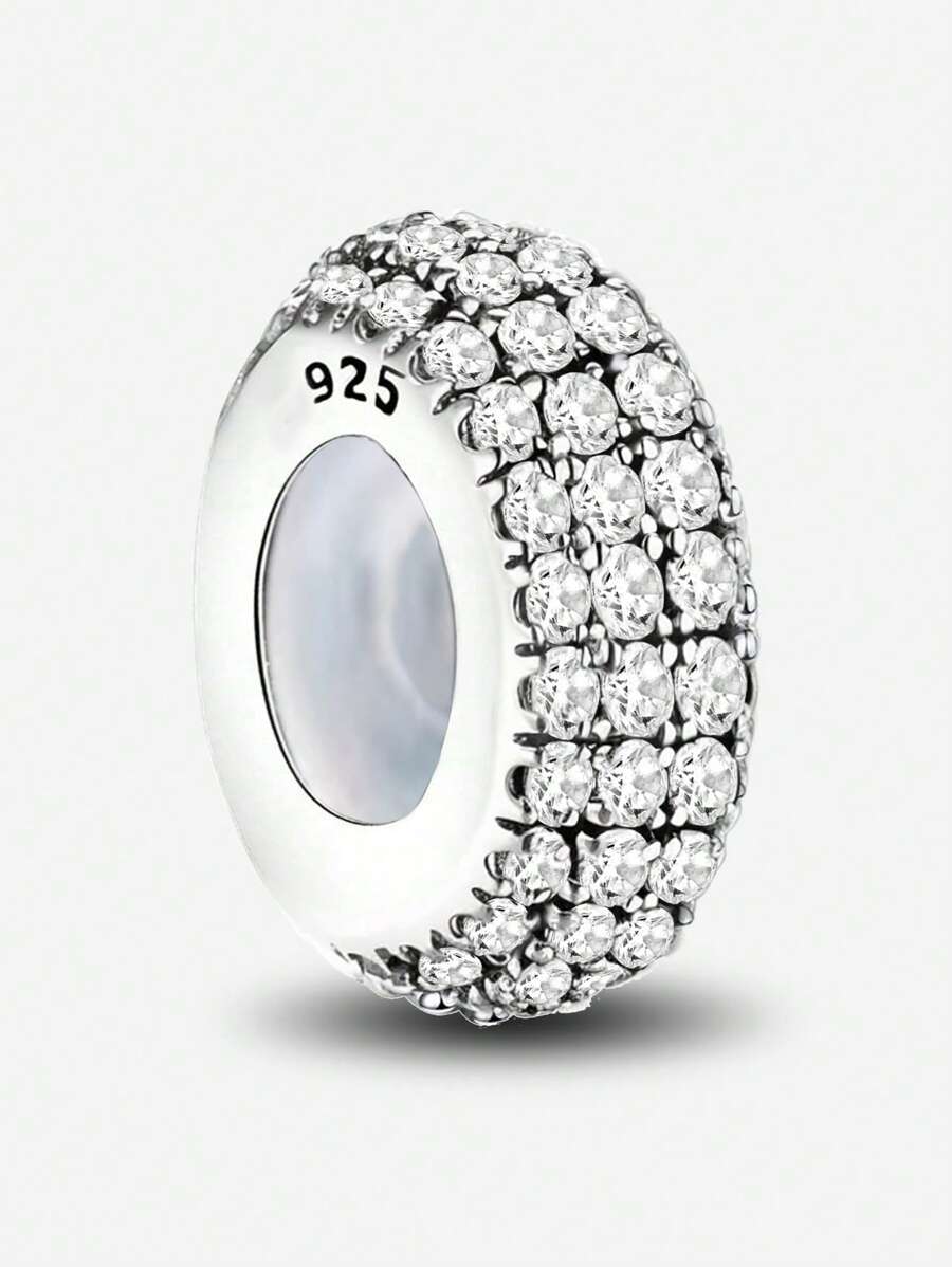 1 pieza Colgante de plata de ley 925 con forma exquisita de niña de dibujos animados, adecuado como colgante de bolas para pulseras, joyería DIY para mujer - Brillando lleno de diamantes - Ver 1