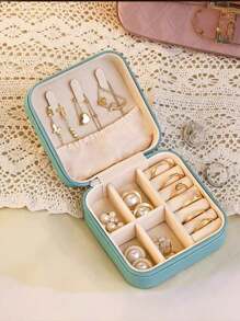 1pc Mini sieradendoos met meerdere compartimenten, draagbare reissieradendoos, afneembare sieradendisplaydoos, geschikt voor sieraden, kettingen, oorbellen, ringen, nagelkunst, haarclips, lippenstift, ideaal voor thuis en slaapkamer