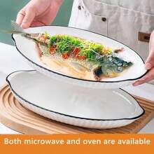 1 pieza Plato de pescado hexagonal vidriado, plato de pescado de estilo nórdico de lujo de doble asa, vajilla de alta gama y tendencia, combinación para uso doméstico