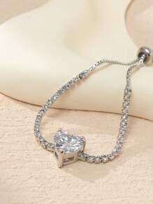 1 قطعة سوار انيق مرصع بحجر المكعب على شكل قلب باللون الذهبي/الفضي مناسب للنساء