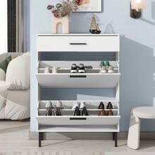 Shoe Cabinet, Freestanding Shoe Rack Storage Organizer With Drawers & Metal Legs, Modern Shoe Storage Cabinet With 2 Flip Drawers For Entryway