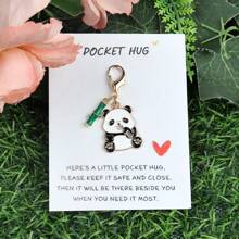 1 Stück/4 Stücke süßer Panda Öltropfen Schlüsselanhänger mit Umarmungs-Karte, inspirierender Karte, Cartoon Schlüsselanhänger, niedliches Tier Design, geeignet für Rucksack/Tasche, unisex, Geschenk für Rückkehr zur Schule Rucksack mit Schulmaterial
