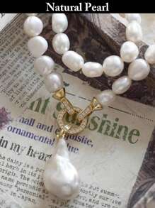 1pc Fashion Asymmetrical Baroque Pearl Necklace, Natural White Baroque Pearl Pendant Necklace, Stylish & Unique For Daily Wear, Holiday Gift