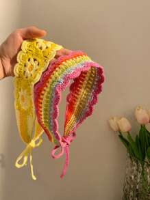 1 pièce Bandeau long en tricot orné de fleurs pour femmes, style boho chic, imprimé floral, look bohème doux et décontracté. Convient pour le port quotidien et les sorties printanières
