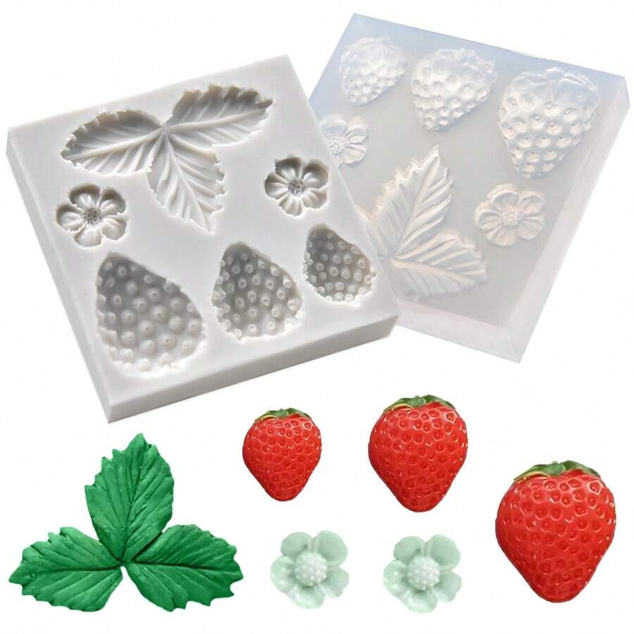 1 Pc White Strawberry Leaf & Flower Shaped Silicone Mold For DIY - White - View 1