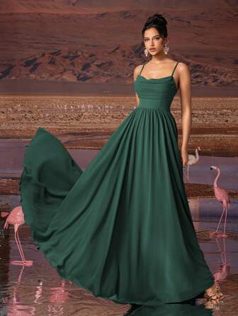 AOSHABABI Olive Green Solid Color Pleated Chiffon Elegant Women Evening Gown Dress Suitable For All Formal Occasions, Galas, Wedding Guest, Music Festivals, Holiday Parties, Graduations, Cocktail Events, Dates, Vacations And Bridesmaids, Party Dress