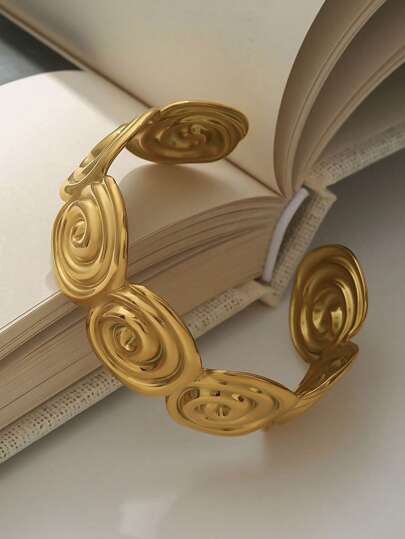 Uworld 1 pieza Brazalete abierto en espiral de círculo para mujer, chapado en oro de 18K de acero inoxidable, joyería de moda retro para mujer, apta para uso diario, vacaciones, playa y festivales