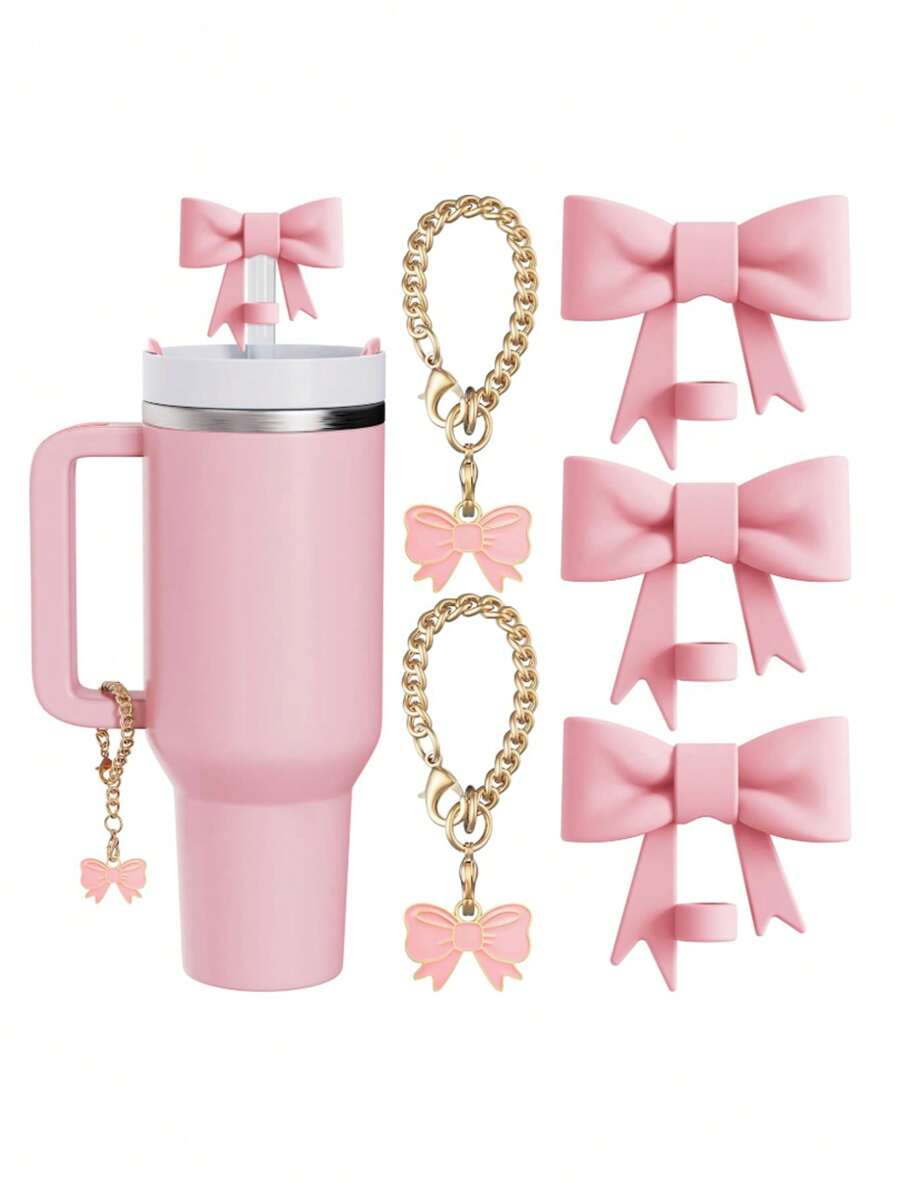 Compatible With Stanley Cup Accessories 3PCS Straw Toppers For Cup Straw Cover Cap 2PCS Bowknot Charms - Multicolor - View 1