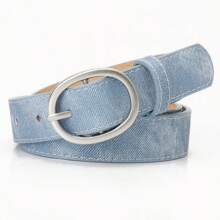 1pc Fashionable Casual Oval Metal Buckle Belt, Versatile For Jeans, Minimalist PU Leather Student Decoration Belt For Women Fall, Autumn, Halloween - Multicolor - View 16