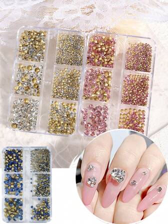 1000Pcs/6Grid 1.6Mm-4.6Mm Super Flash Blue White Pink Gypsophila Gold Pointed Conical Rhinestone Nail Art Accessories Diy Art Design, Glass Stacked Rhinestone Nail Decoration Ins Style, For Nail Art Design Jewelry, Coffin Nails, French Almond Nails, Long And Short Nails, Oval Nails, Square Nails, Jewelry Crafts Design, Graduation Cap Design, Diy Mobile Phone Case Decoration, Nail Supplies Nails Nail Charms Nail Gems