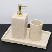Harz Badezimmer Set, inklusive Seifenspender, Zahnbürstenhalter, Spülbecher, Seifenschale, Tablett, Kammhalter usw. Frei konfigurierbare Badezimmer Deko und Aufbewahrungszubehör für Ausstellungsbäder/Badaccessoires Badorganizer Herbstdekoration Einschulung