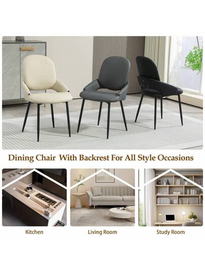 Set Of Dining Room Chairs Armrests, Faux Leather Armchair, Living Upholstered Office Stoel Zwart Metal Feet view 6