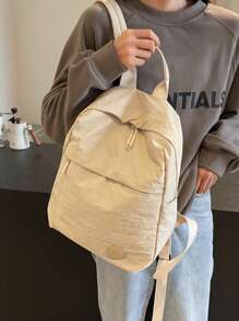 1 Balo du lịch FEISTURE vải nylon bền chắc giặt kép, trọng lượng nhẹ, sức chứa lớn, ba lô di động đơn giản cho sinh viên đại học - Màu be - Xem 3