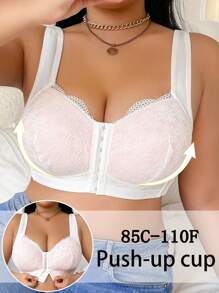 Plus Size Women Front Hook Lace Wireless Bra - Multicolor - View 2