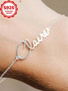 [Custom] 3g, 925 Sterling Silver, 1pc Personalized Text Engraved Minimalist Bracelet, Valentine's Day, Christmas Gift Customized Engraved Necklace, Customized Name Necklace, Holiday Customized Engraved Gift (Custom Note Can Only Be Provided In English, Other Languages Will Be Translated To English)