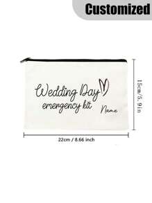 1pc Customizable Bride Wedding Day Emergency Kit Makeup Bag - Personalized Polyester Cosmetic Pouch, Lightweight Zippered Organizer, Machine Washable, Fade Resistant, Foldable - Fashion Style White Toiletry Bag - Beige - View 5