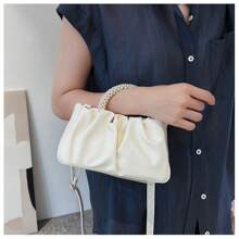 Spring And Summer New Pearl Handbag For Women, Pleated Cloud Phone Bag That Can Be Carried On Shoulder And Diagonally Across, Mini Handbag, Dinner Bag, Wedding Gift Bag - White - View 6
