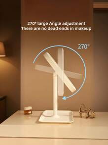 1 pieza Espejo de Maquillaje LED Cuadrado Iluminado, con Base Cuadrada,  Lindo, Portátil, Desmontable, de Alta Definición y Función de Relleno Táctil, Espejo de maquillaje ﻿ - Blanco y Negro - Ver 8