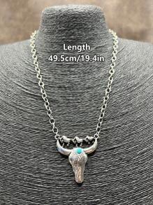 1pc Fashion Retro Western Style Metal Chain/Turquoise Pendant Necklace, Suitable For Women, Girls, Men, Boys To Match Daily Outfit, Party Accessories, Jewelry, Gift For Family/Friends/Yourself