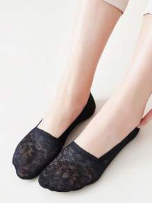 6 Pairs Plus Size Women Invisible Short Socks, Lace Trim Casual Non-Slip Ankle Socks [Without Paper Card]