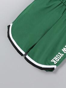 2 Stücke/Set modisches, simples Buchstabenprint Lässig Strick Sport Rundhals Kurzarm T-Shirt & Shorts Set für Jungen im Alter von 8-12 Jahren - Weiss - Übersicht 6