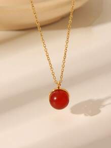 1 件时尚可爱红宝石樱桃、蝴蝶珍珠、圆形锆石吊坠项链，18k 不锈钢链，适合女性日常、约会、度假穿着或 BFF 礼物 - 金黃色 - 查看 3