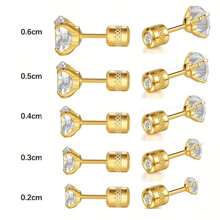 5 Pairs Spiral Stud Earrings, Stainless Steel, Double-Sided Cubic Zirconia Inlay, Unisex, Cartilage/Helix Earrings, Size 2-6mm - Zirconia Cylindrical Earrings - View 8