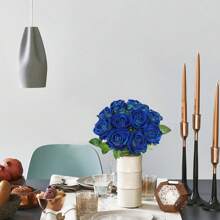 1PC/5PCS 人造花-绒布玫瑰，假植物家居房间装饰，秋季装饰，新娘花束，婚礼装饰，DIY 花环材料，生日派对装饰材料，家庭餐饮，客厅，花瓶，户外花园，春季装饰，情人节和新年礼物 - 寶藍色 - 查看 6