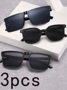 3 Pairs Of Children's All-Match Fashion Decorative Glasses, Retro Square Frame Fashionable Classic High-End All-Match Boys And Girls Street Shooting Decorative Glasses, Outdoor Beach Fashion Glasses (With Glasses Case) - Multicolor - View 2