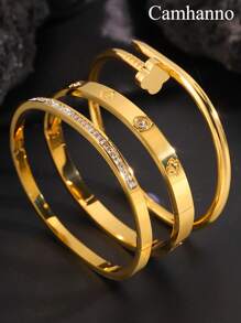 Camhanno 1pc Piece Light Luxury Fashion, High-End Stainless Steel Flower Series Bracelet, Exquisite Craftsmanship, Perfect Presentation, Suitable For Daily/Festival/Banquet/Party - Gold - View 10