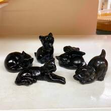 1pc Natural Black Obsidian Carved Cat, Quartz Crystal Sleeping Cat, Crystal Animal, Mineral Specimen, Home Decor, Crystal Healing, Crystal Gift, Size May Have 1-2mm Deviation - Black - View 8
