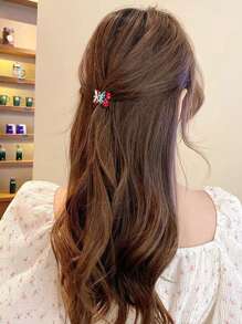 2 piezas Diseño de cereza roja de cristal, clips para el cabello mini lindos, pinzas para el cabello de aleación de zinc pequeñas, accesorios elegantes para el cabello, clips para el flequillo, regalos para fiestas y el Día de San Valentín