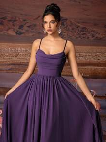 Vestido de noche elegante para mujer de gasa con tirantes finos en color púrpido sólido, adecuado para todas las ocasiones formales, gala, invitado de boda, festival de música, fiesta de vacaciones, baile de graduación, fiesta de cóctel, cita, vacaciones y vestido de dama de honor.