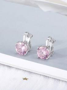 rakol 2pcs Fashionable Simple Cubic Zirconia Clip-On Earrings Gift For Women - Pink - View 2
