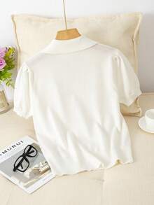 GIGOGOU 全新 Polo 衫 夏季女款套装短袖 T 恤 女士休闲 T 恤上衣 - 白色 - 查看 2