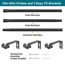 1 Pieza - Barra de cortina/barra de ducha negra con soportes de instalación fácil, longitud ajustable, barra de metal de 0.63 pulgadas de diámetro, perfecta para la decoración moderna del baño, adecuada para cortinas y persianas ligeras en el baño, sala de estar, dormitorio, cocina y talla grande accesorios de baño de decoración de otoño Regreso a la escuela