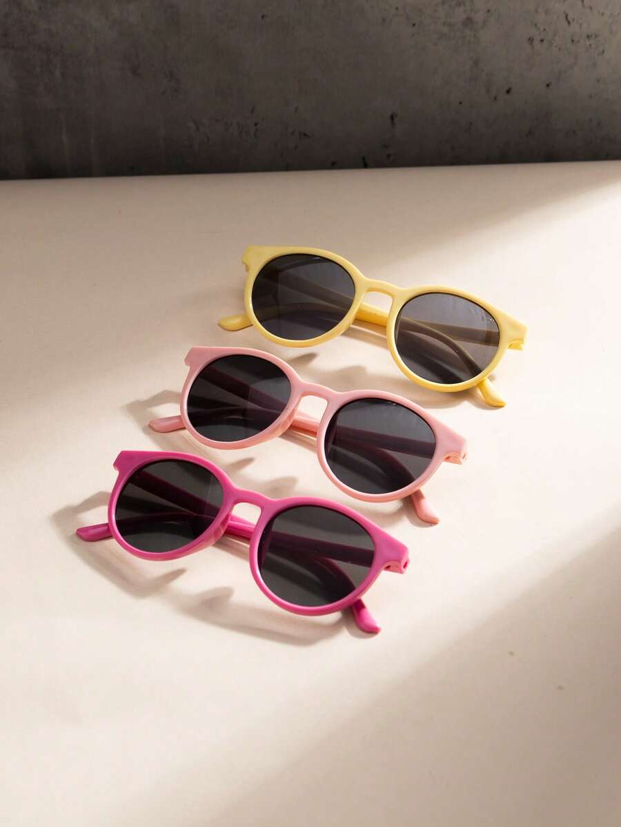 3pcs Kids Oval Personalized Macaron Color Cute Fashionable Fashion Glasses For Outdoor - Multicolor - View 1