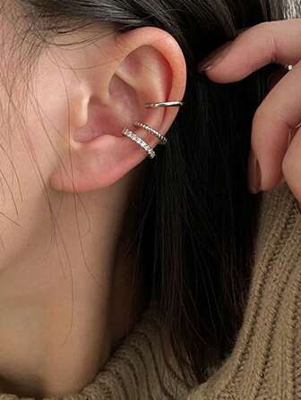 3 件/套女士夹式耳环中性简约时尚耳钉耳环套装耳夹式假耳钉夹式耳环