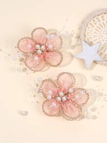 2个花朵发夹，优雅发饰，适合女孩和青少年，仿珍珠装饰，鳄鱼夹，仙女风时尚发夹，爪夹，学习用品 - 彩色 - 查看 18